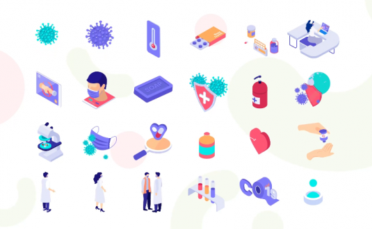 PR模板-冠状病毒等距图标